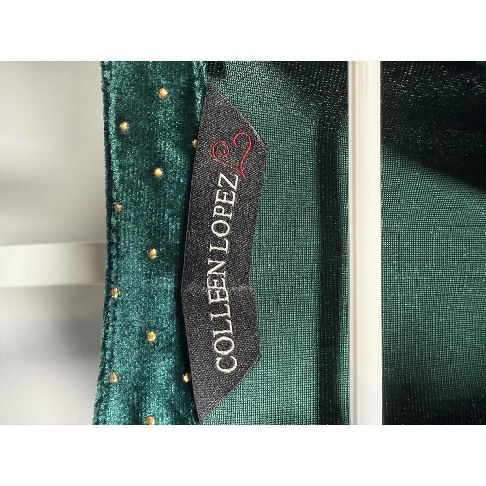 Colleen Lopez Green Velvet Studded Belted Peplum Blouse Size Medium - Picture 5 of 6